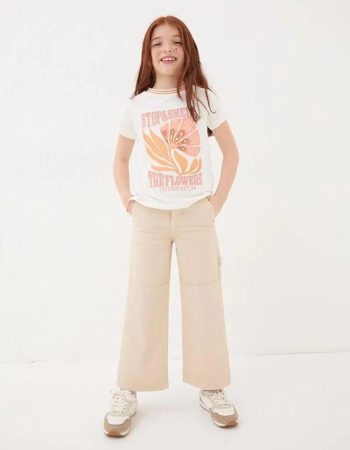 Kids FatFace Tops and TShirts Flowers Graphic TShirt Natural White