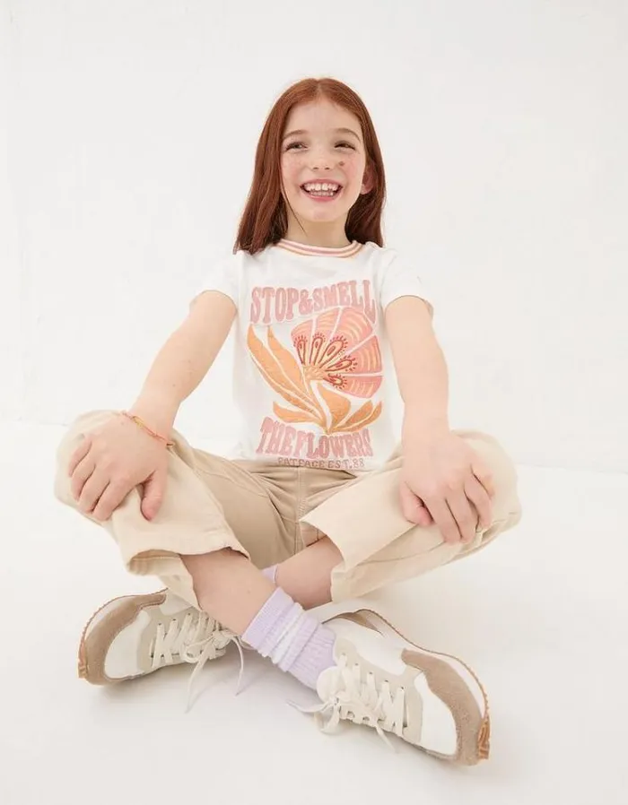 Kids FatFace Tops and TShirts Flowers Graphic TShirt Natural White