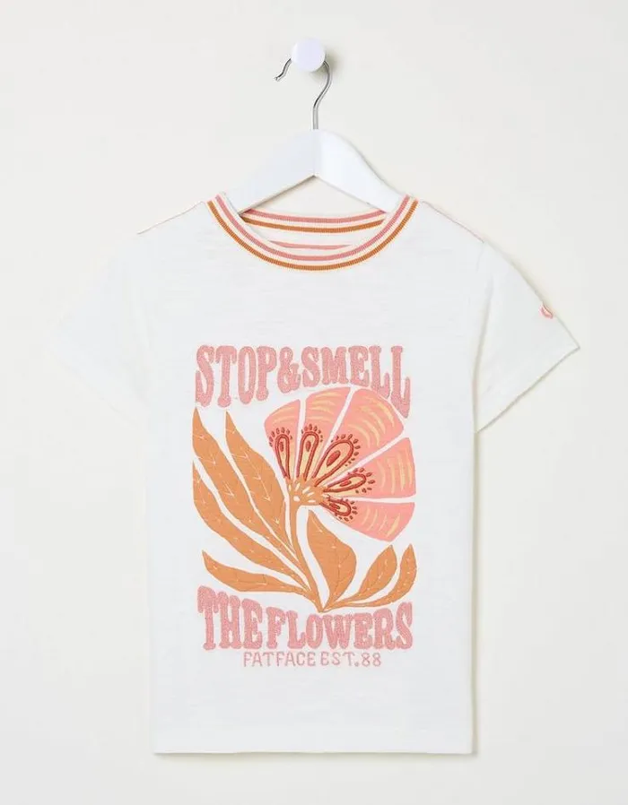Kids FatFace Tops and TShirts Flowers Graphic TShirt Natural White