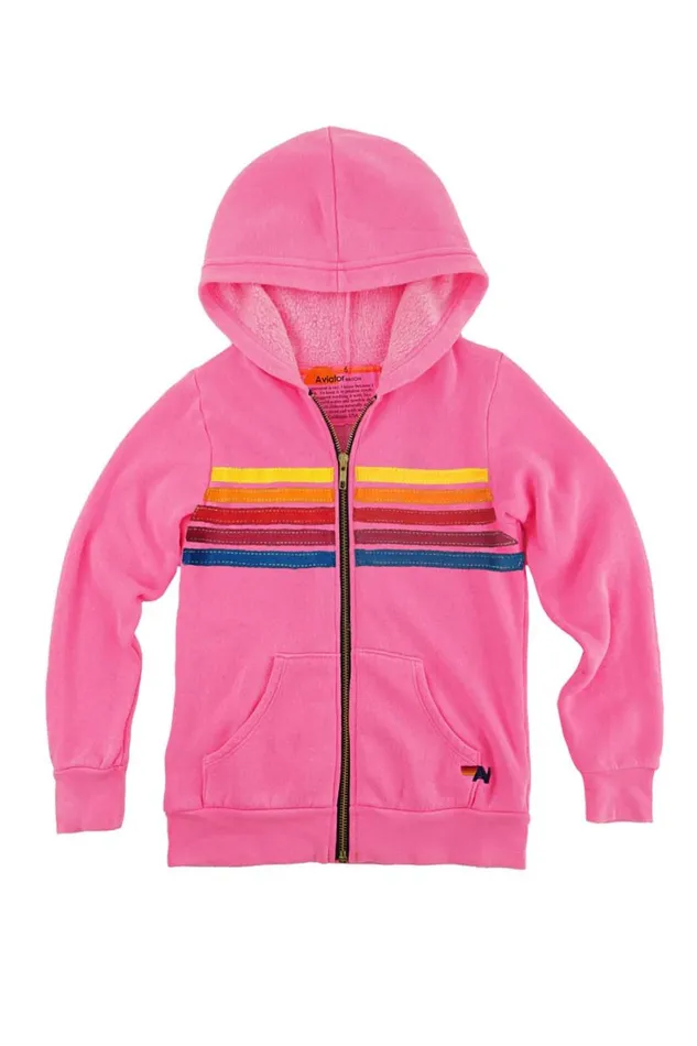 Kids Kids Collection Aviator Nation KID039S 5 STRIPE HOODIE 8211 NEON PINK