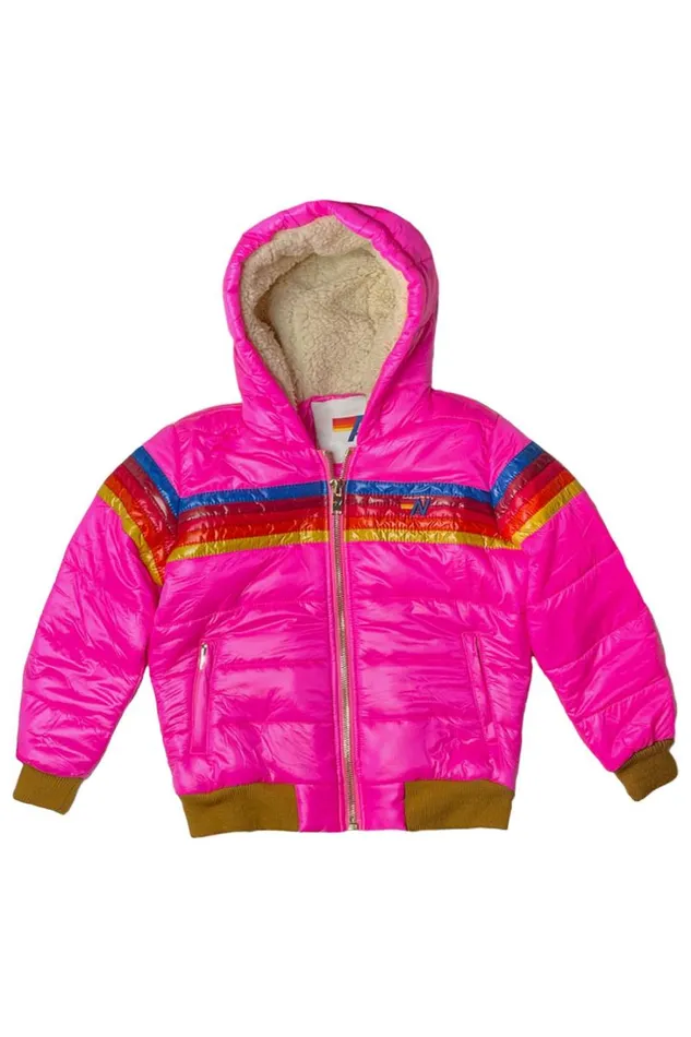 Kids Kids Collection Aviator Nation KIDS 5 STRIPE TREKKER JACKET 8211 GLOSSY NEON PINK