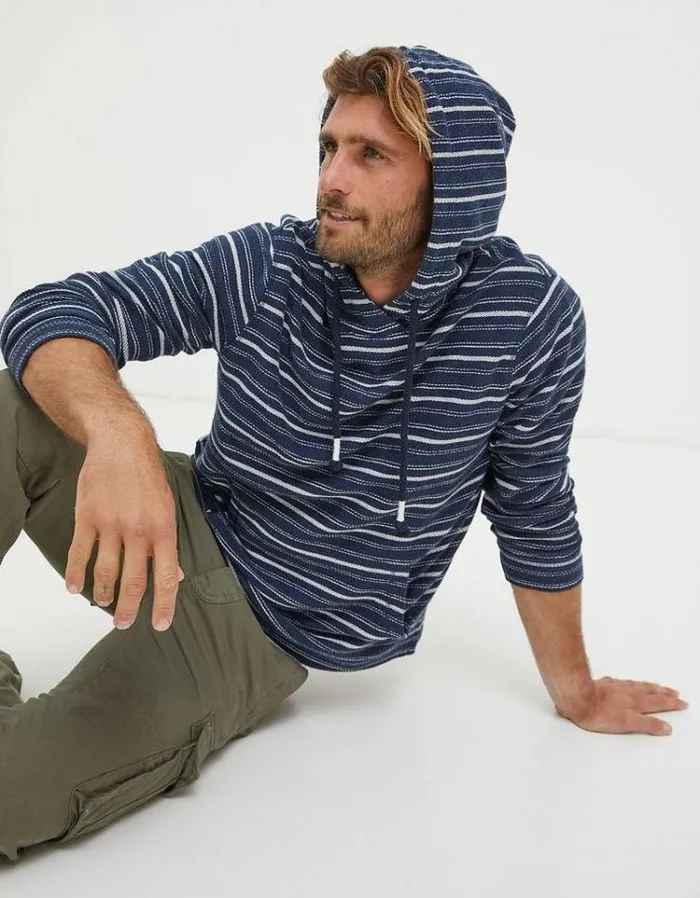 KidsMen FatFace Mini Me Outfits Trescoe Fine Stripe Hoodie Navy