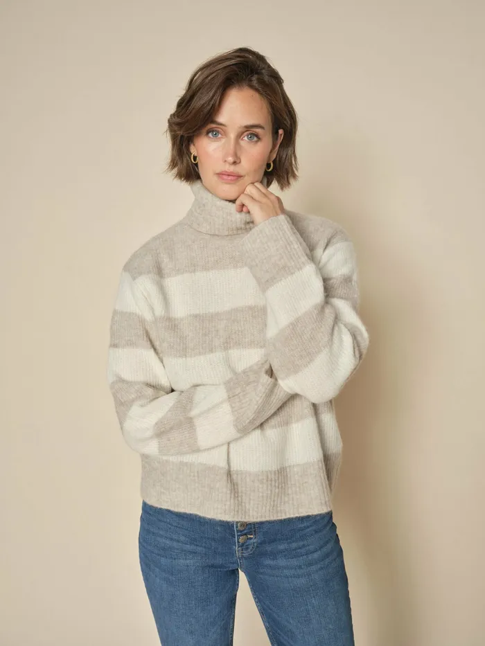 Knits Women MOS MOSH MMAidy Thora Stripe Rollneck Knit Feather Gray