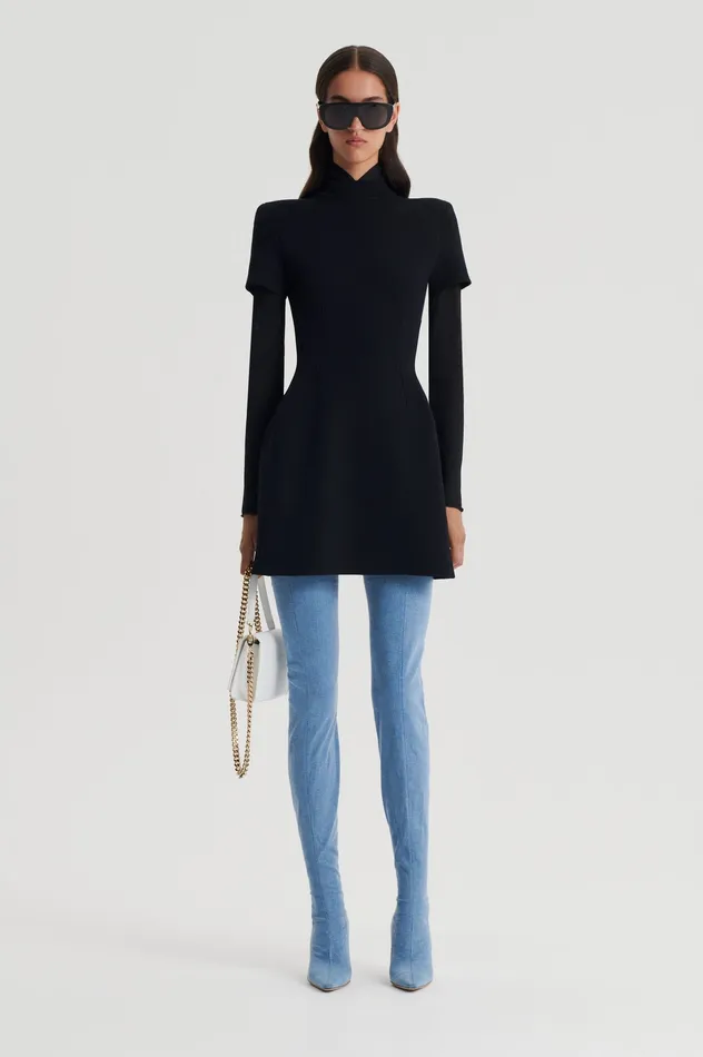 Knitwear CREPE KNIT PEPLUM DRESS BLACK 8211 Scanlan Theodore Women