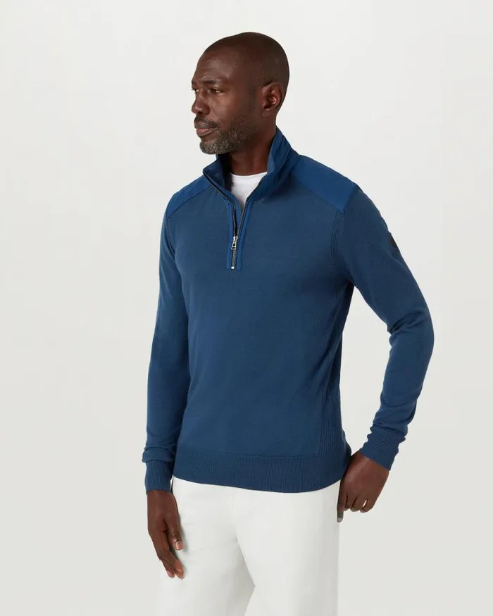 Knitwear Men Belstaff Kilmington Quarter Zip Jumper Insignia Blue