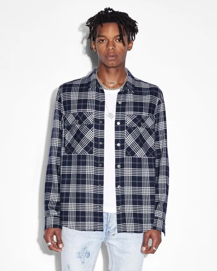 Ksubi Paradox Ls Shirt Navy Fade Mens Shirts