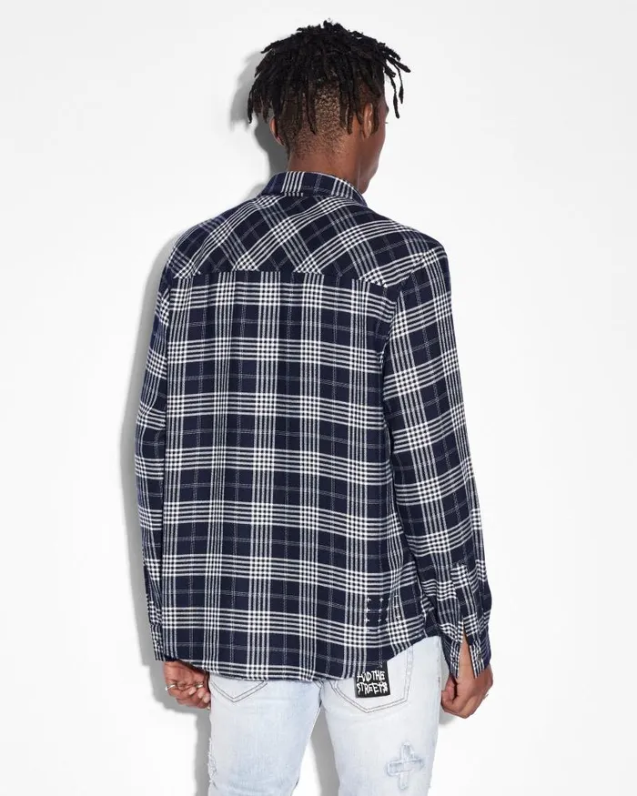 Ksubi Paradox Ls Shirt Navy Fade Mens Shirts