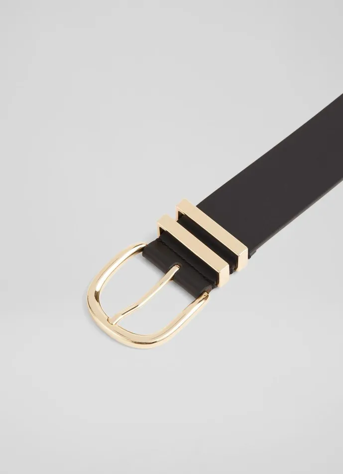 LKBennett Belts Women Carley Black Leather Metal Loop Belt LKBennett Belts Women Carley Black Leather Metal Loop Belt