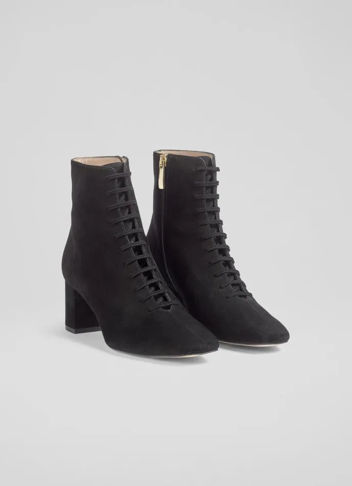 LKBennett Boots Women Arabella Black Leather Lace Up Ankle Boot LKBennett Boots Women Arabella Black Leather Lace Up Ankle Boot