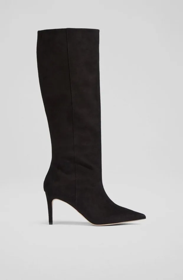 LKBennett Boots Women Astrid Black Suede Slouchy KneeHigh Boots