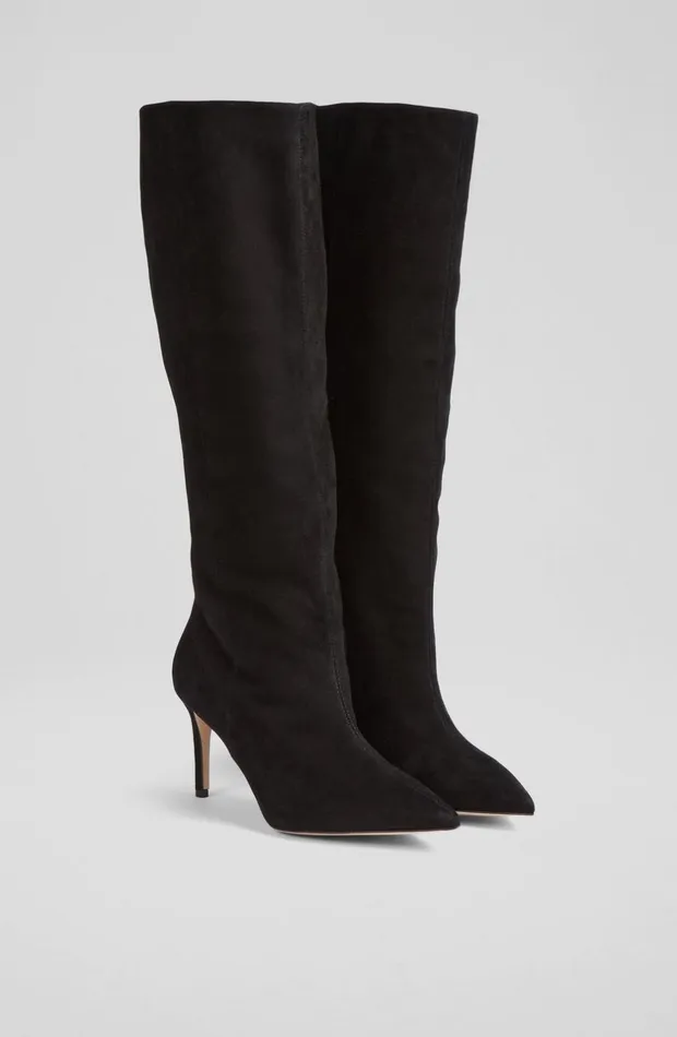 LKBennett Boots Women Astrid Black Suede Slouchy KneeHigh Boots