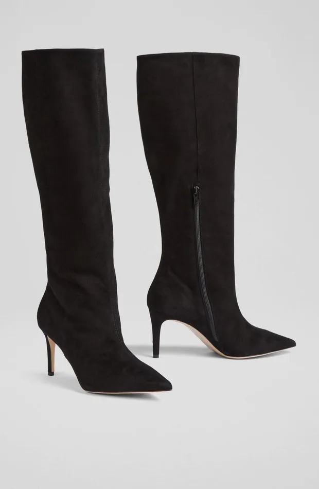 LKBennett Boots Women Astrid Black Suede Slouchy KneeHigh Boots