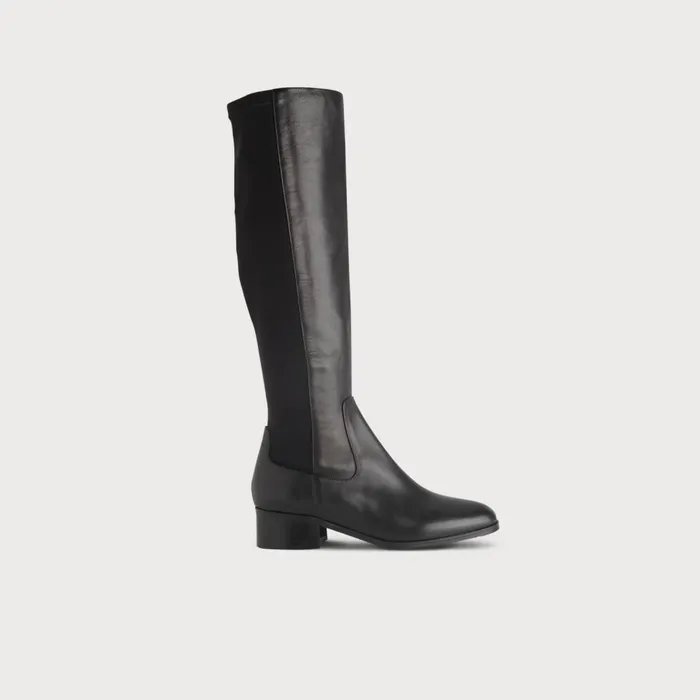 LKBennett Boots Women Bella Black Stretch Leather Knee Boots
