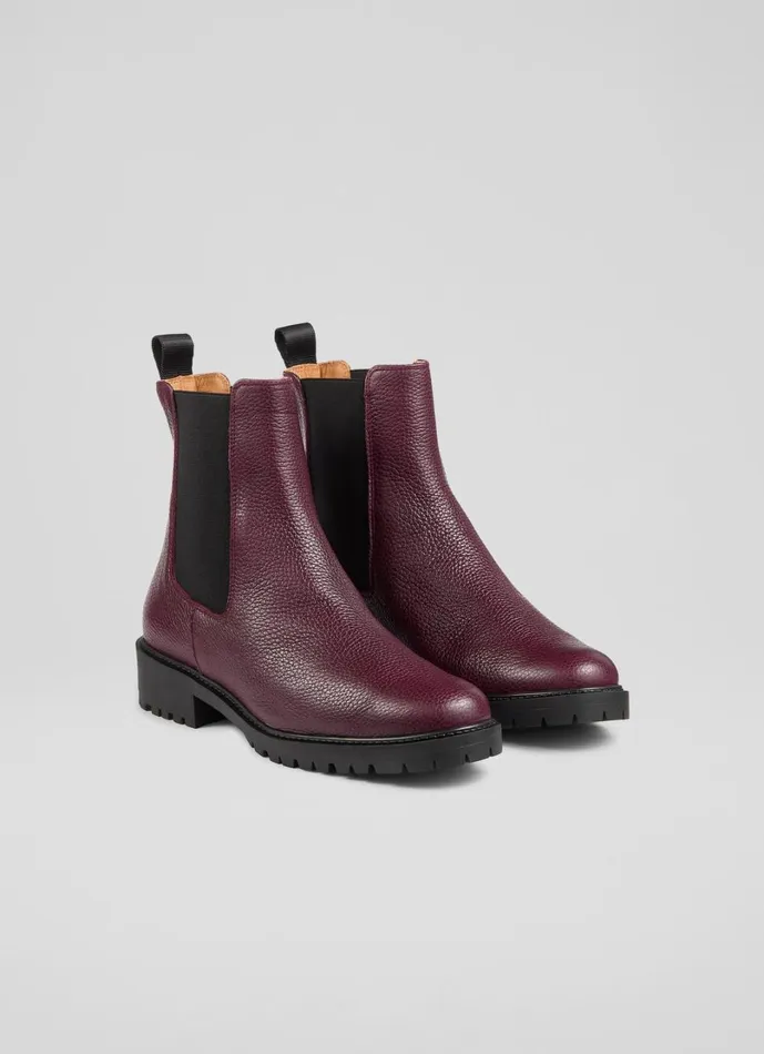 LKBennett Boots Women Cadea Wine Casual Tread Sole Boot