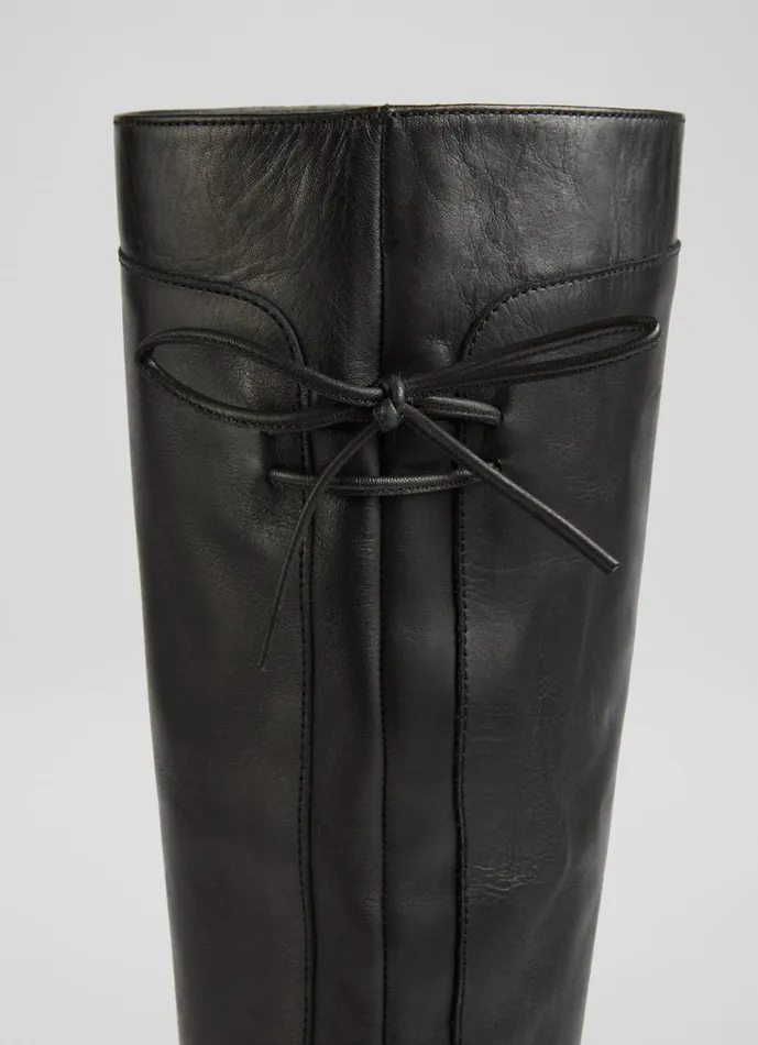 LKBennett Boots Women Cassandra Black Leather Flat KneeHigh Boots