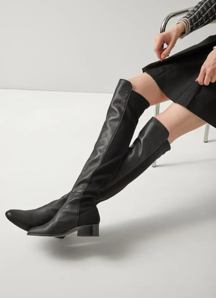 LKBennett Boots Women Duke Black Half And Half Stretch Over The Knee Boot