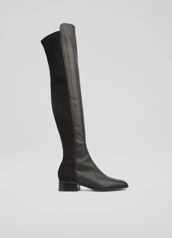 LKBennett Boots Women Duke Black Half And Half Stretch Over The Knee Boot LKBennett Boots Women Duke Black Half And Half Stretch Over The Knee Boot