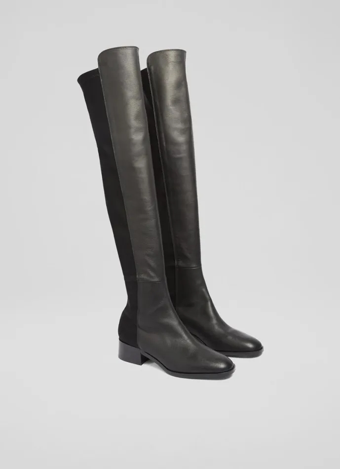LKBennett Boots Women Duke Black Half And Half Stretch Over The Knee Boot LKBennett Boots Women Duke Black Half And Half Stretch Over The Knee Boot