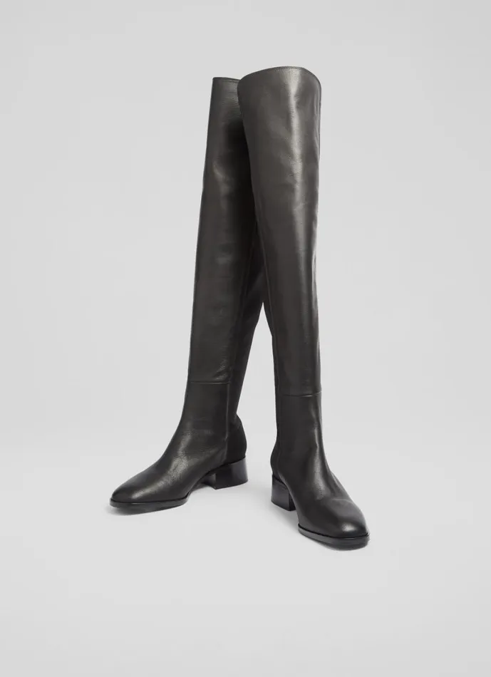 LKBennett Boots Women Duke Black Half And Half Stretch Over The Knee Boot LKBennett Boots Women Duke Black Half And Half Stretch Over The Knee Boot