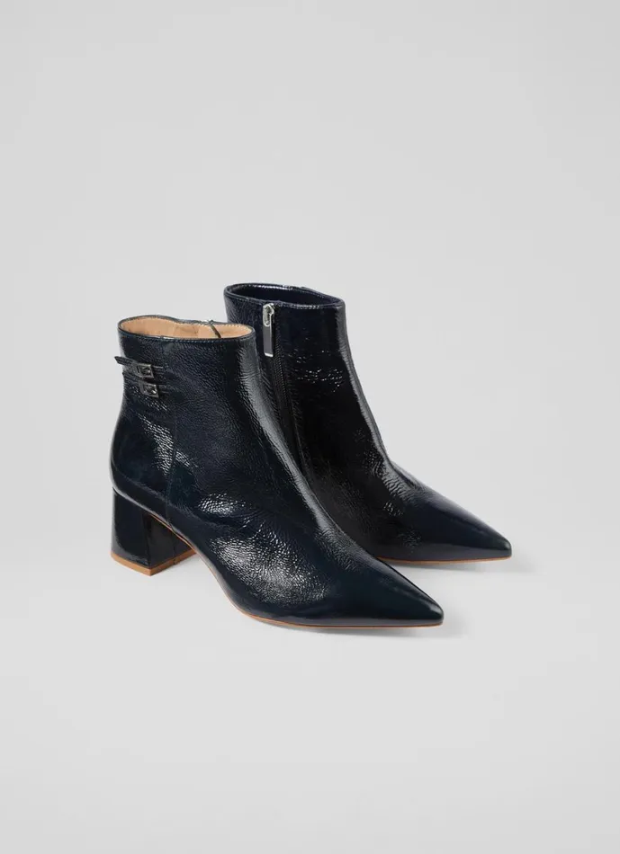 LKBennett Boots Women Missy Navy Leather Crinkle Patent Ankle Boots LKBennett Boots Women Missy Navy Leather Crinkle Patent Ankle Boots