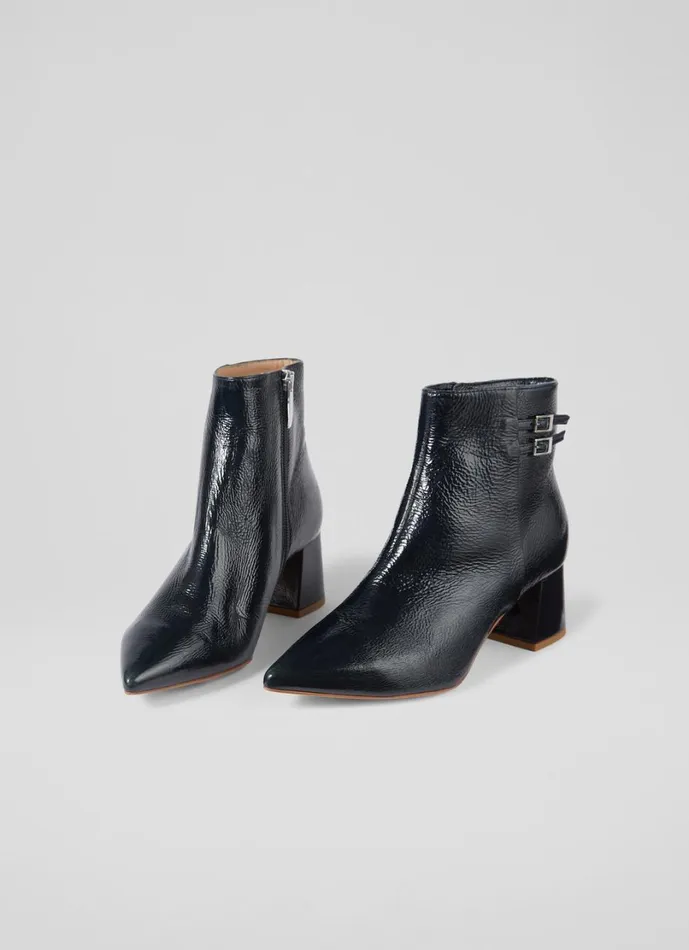 LKBennett Boots Women Missy Navy Leather Crinkle Patent Ankle Boots LKBennett Boots Women Missy Navy Leather Crinkle Patent Ankle Boots