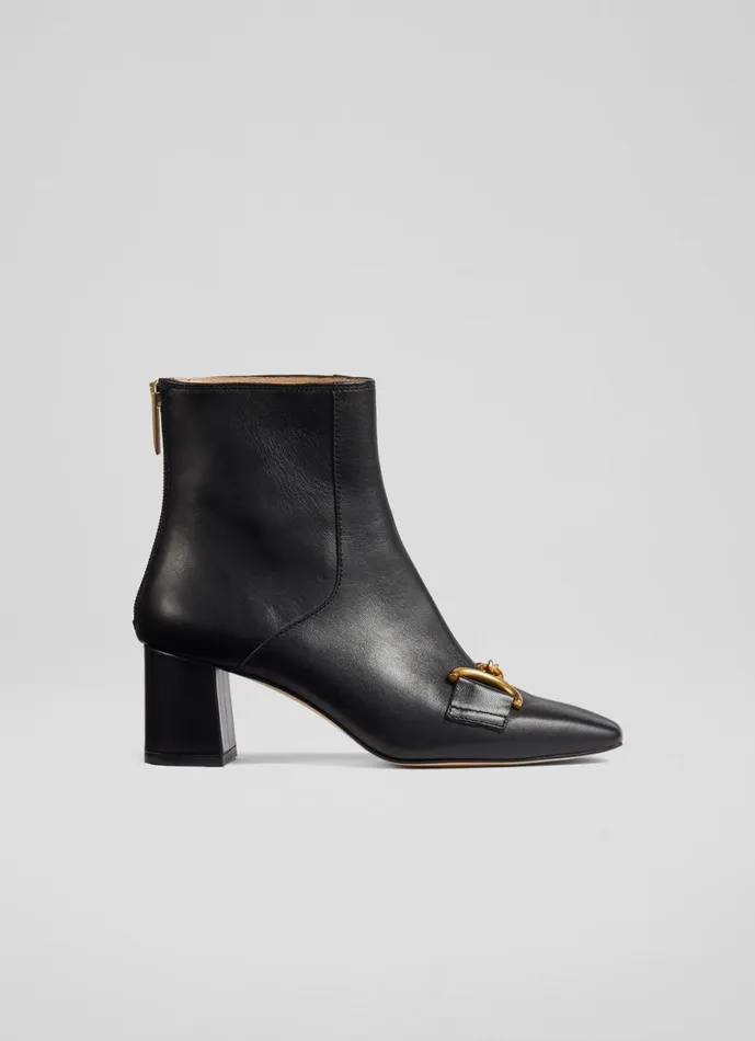 LKBennett Boots Women Nadina Black Leather SnaffleDetail Ankle Boots