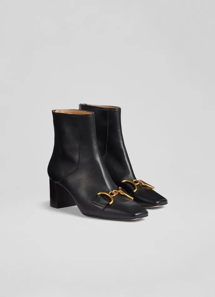 LKBennett Boots Women Nadina Black Leather SnaffleDetail Ankle Boots