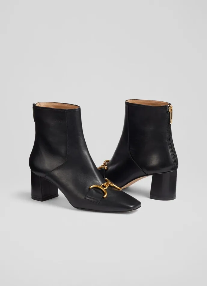 LKBennett Boots Women Nadina Black Leather SnaffleDetail Ankle Boots