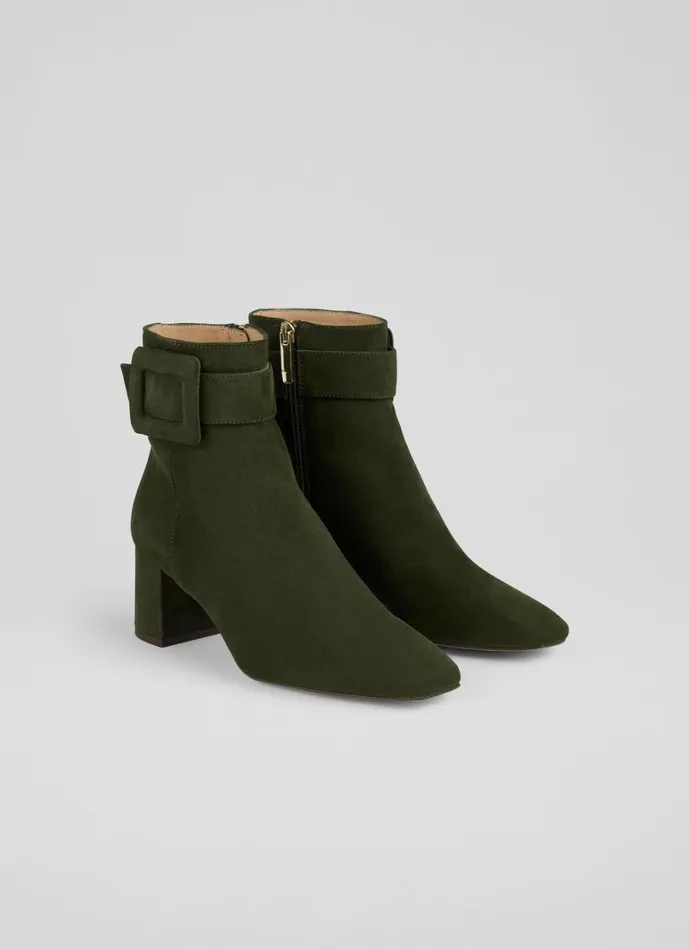 LKBennett Boots Women Wilde Khaki Covered Buckle Ankle Boot LKBennett Boots Women Wilde Khaki Covered Buckle Ankle Boot
