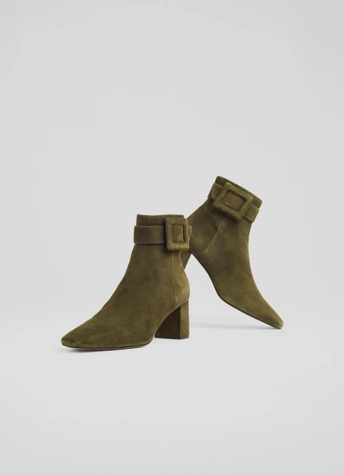 LKBennett Boots Women Wilde Khaki Covered Buckle Ankle Boot LKBennett Boots Women Wilde Khaki Covered Buckle Ankle Boot