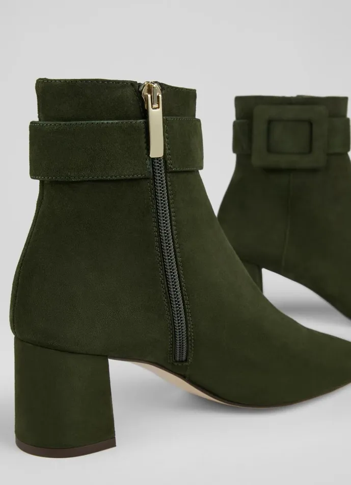 LKBennett Boots Women Wilde Khaki Covered Buckle Ankle Boot LKBennett Boots Women Wilde Khaki Covered Buckle Ankle Boot