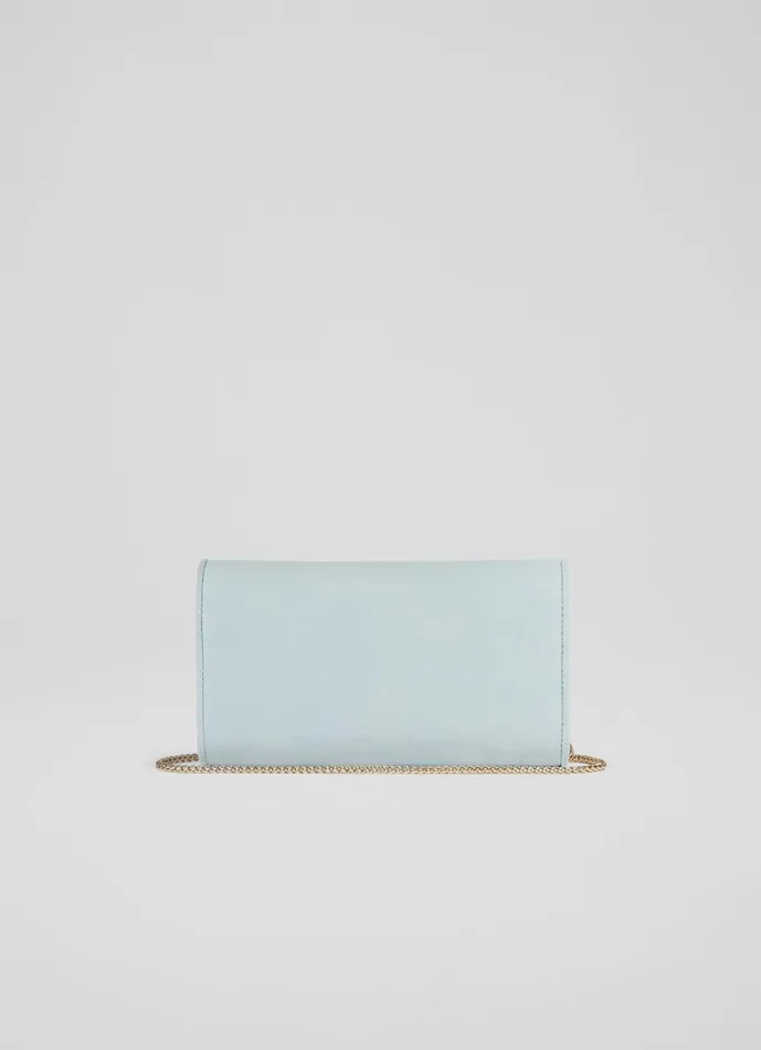 LKBennett Clutch Bags Women Dominica Sea Green Suede Clutch Bag