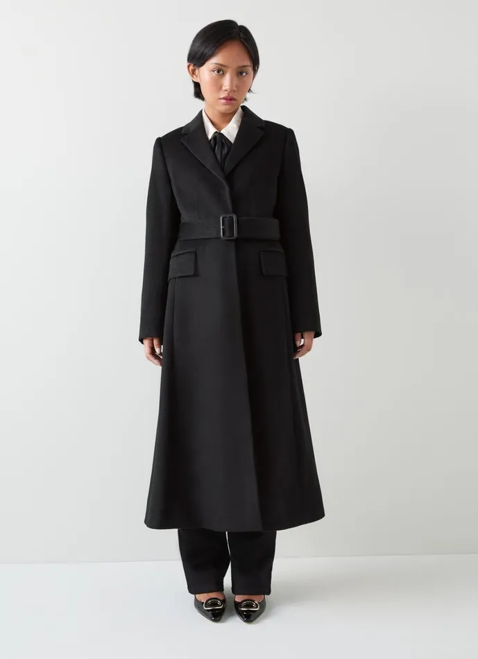 LKBennett Coats and Jackets Women Christie Petite Black Belted Wool Coat LKBennett Coats and Jackets Women Christie Petite Black Belted Wool Coat