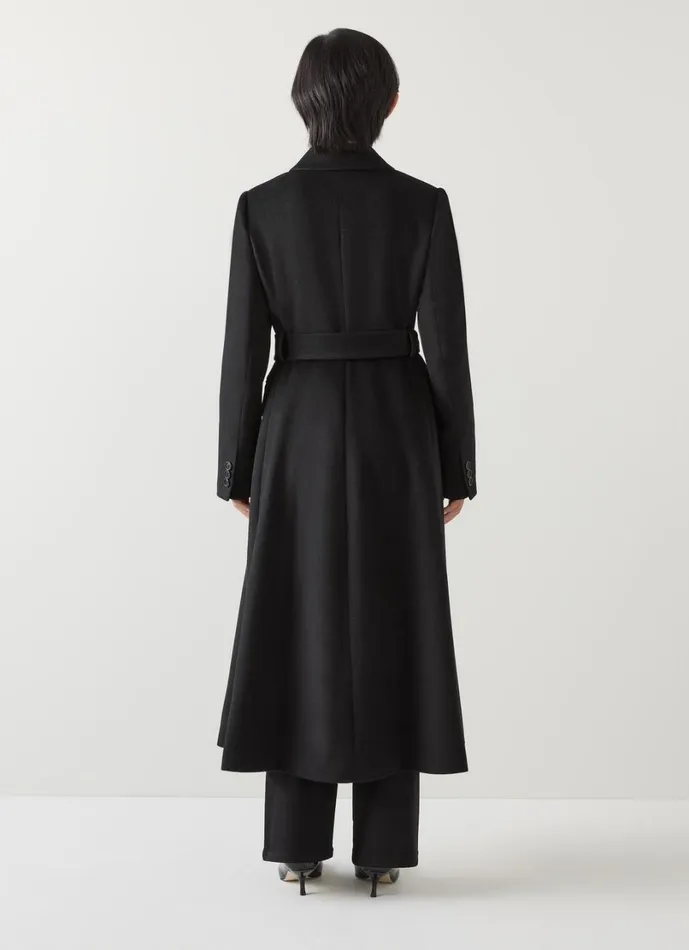 LKBennett Coats and Jackets Women Christie Petite Black Belted Wool Coat LKBennett Coats and Jackets Women Christie Petite Black Belted Wool Coat