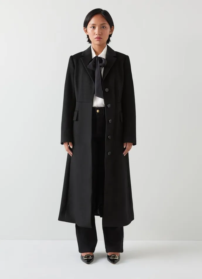 LKBennett Coats and Jackets Women Christie Petite Black Belted Wool Coat LKBennett Coats and Jackets Women Christie Petite Black Belted Wool Coat