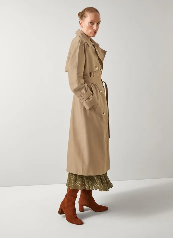 LKBennett Coats and Jackets Women Keaton Stone Double Breasted Trench Coat LKBennett Coats and Jackets Women Keaton Stone Double Breasted Trench Coat