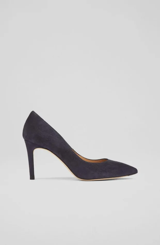 LKBennett Court Shoes Women Floret Navy Suede Pointed Toe Courts