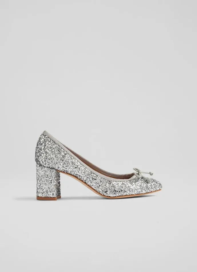 LKBennett Court Shoes Women Juliette Silver High Heel Grosgrain Ballerina Court