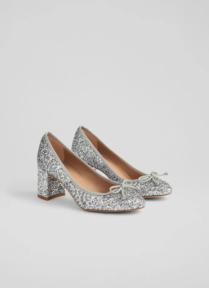 LKBennett Court Shoes Women Juliette Silver High Heel Grosgrain Ballerina Court