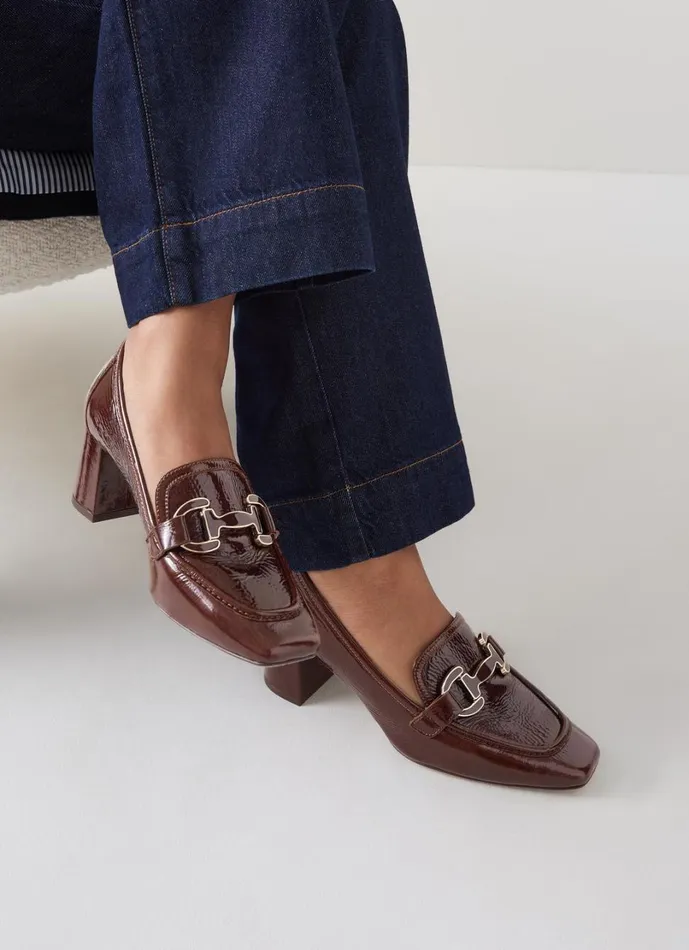 LKBennett Court Shoes Women Luca Chocolate Block Heel Snaffle Courts