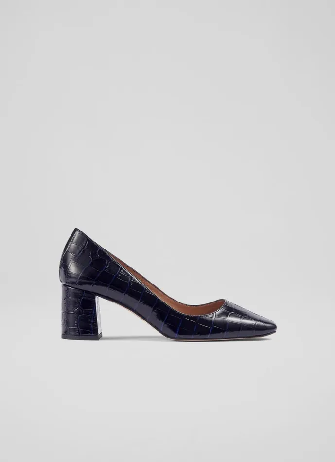 LKBennett Court Shoes Women Sally Navy CrocEffect Leather Courts