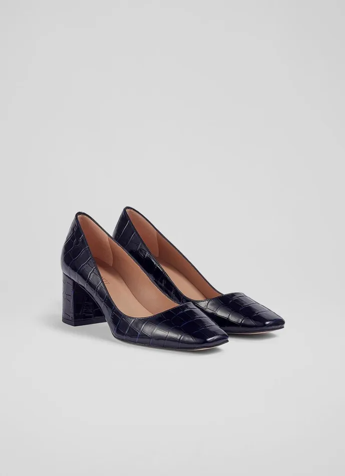 LKBennett Court Shoes Women Sally Navy CrocEffect Leather Courts LKBennett Court Shoes Women Sally Navy CrocEffect Leather Courts