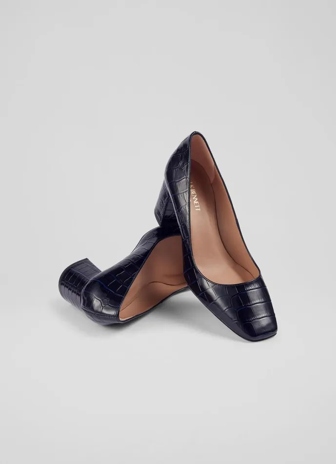 LKBennett Court Shoes Women Sally Navy CrocEffect Leather Courts LKBennett Court Shoes Women Sally Navy CrocEffect Leather Courts