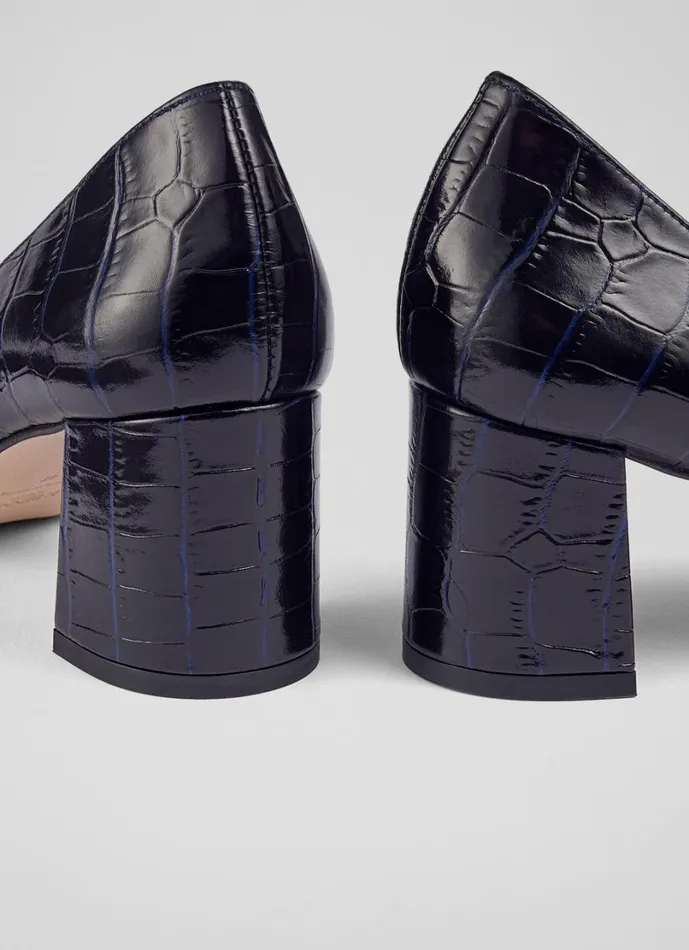 LKBennett Court Shoes Women Sally Navy CrocEffect Leather Courts LKBennett Court Shoes Women Sally Navy CrocEffect Leather Courts