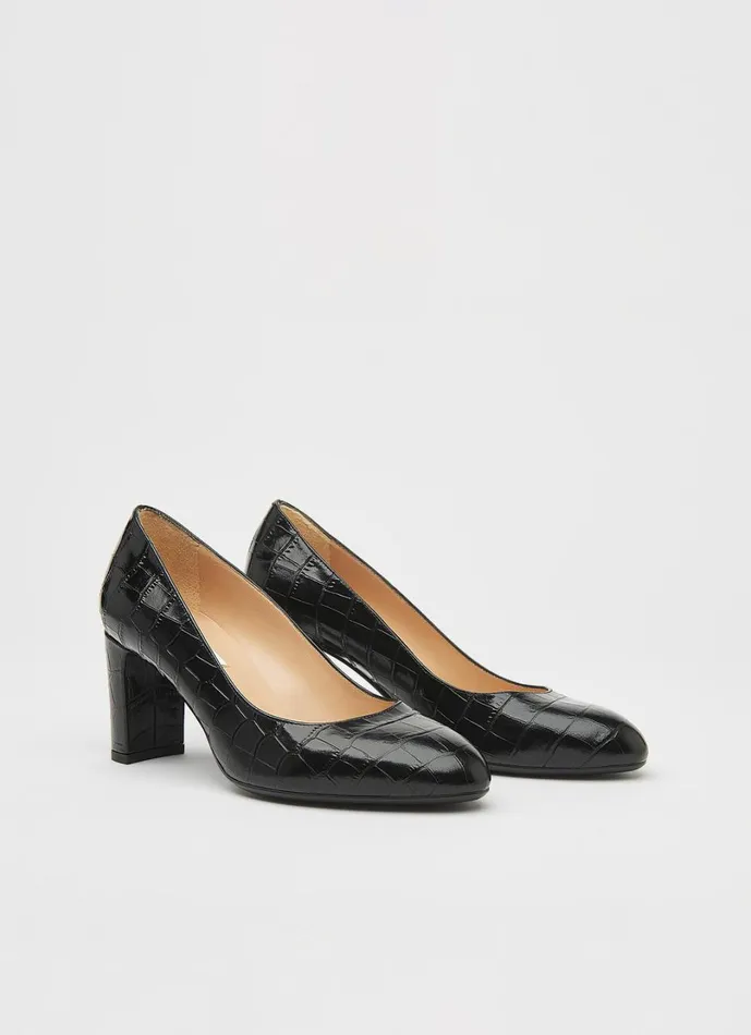 LKBennett Court Shoes Women Winola Black Croc Effect Courts LKBennett Court Shoes Women Winola Black Croc Effect Courts