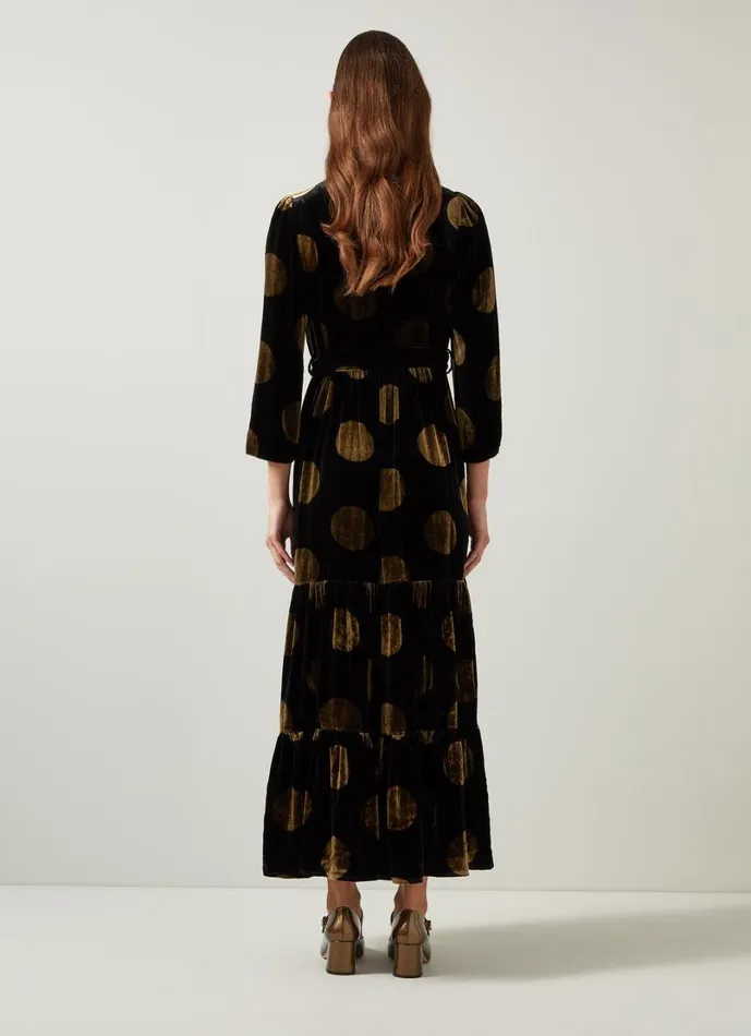 LKBennett Dresses Women Lulu Black and Gold Giant Spot Print Velvet Dress LKBennett Dresses Women Lulu Black and Gold Giant Spot Print Velvet Dress