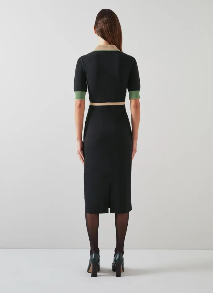 LKBennett Dresses Women Rosey Black Multi Chain Belt Trim Milano Knit Dress