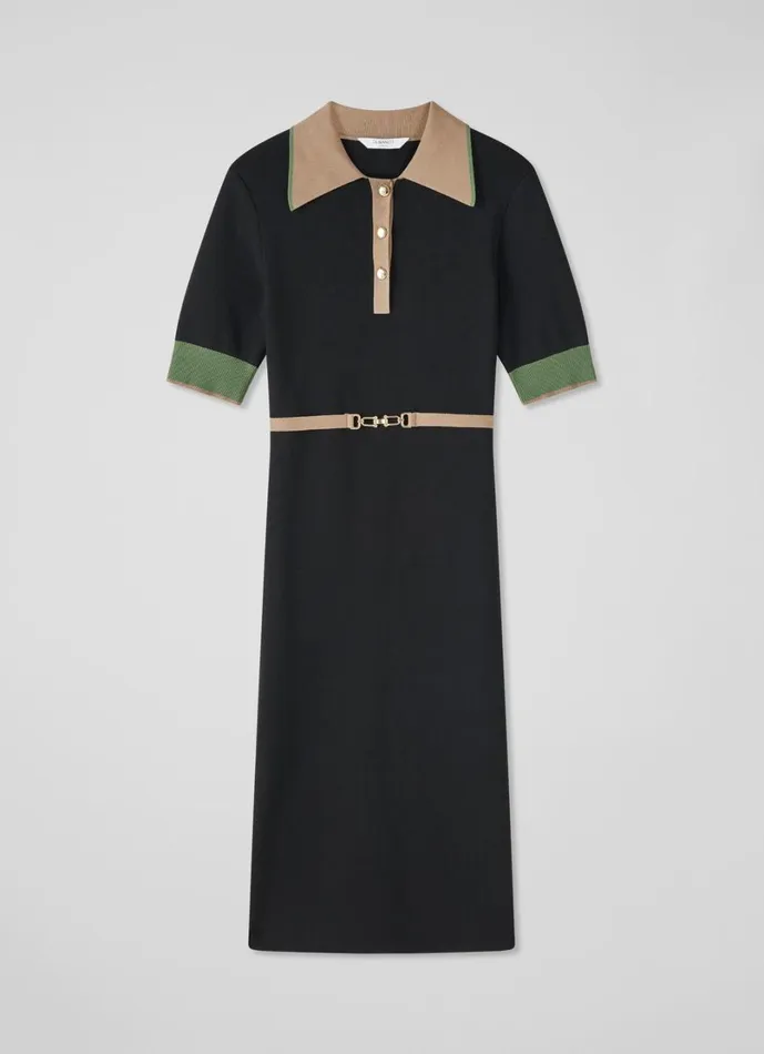LKBennett Dresses Women Rosey Black Multi Chain Belt Trim Milano Knit Dress