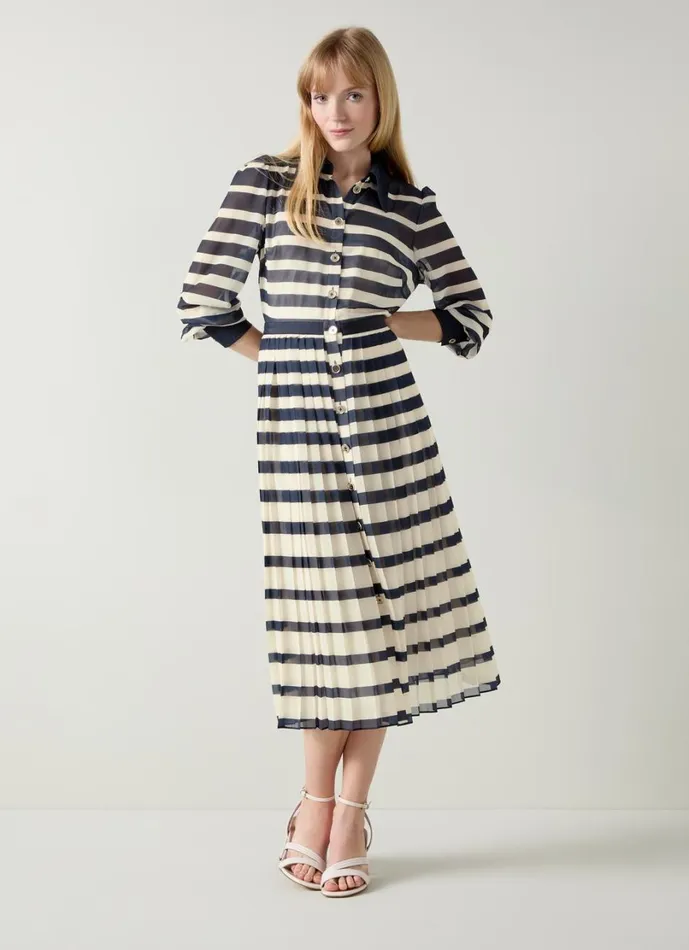 LKBennett Dresses Women Tallis Spring Navy and Cream Placement Stripe Dress