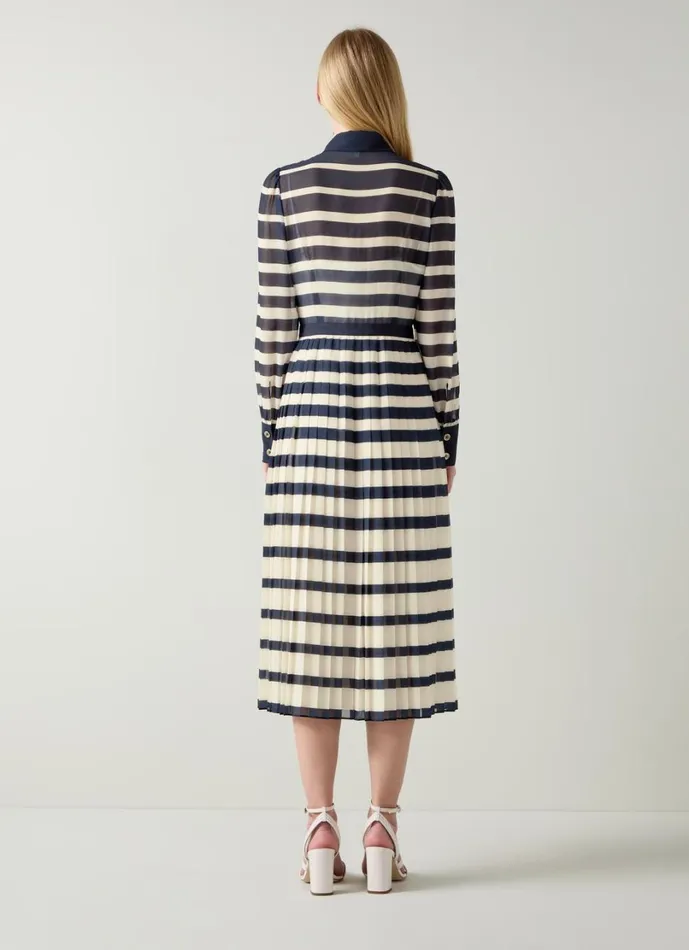 LKBennett Dresses Women Tallis Spring Navy and Cream Placement Stripe Dress